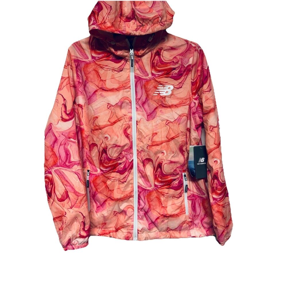 New Balance Windbreaker Water Resistant Jacket w Pockets Spell Out Sleeve New M